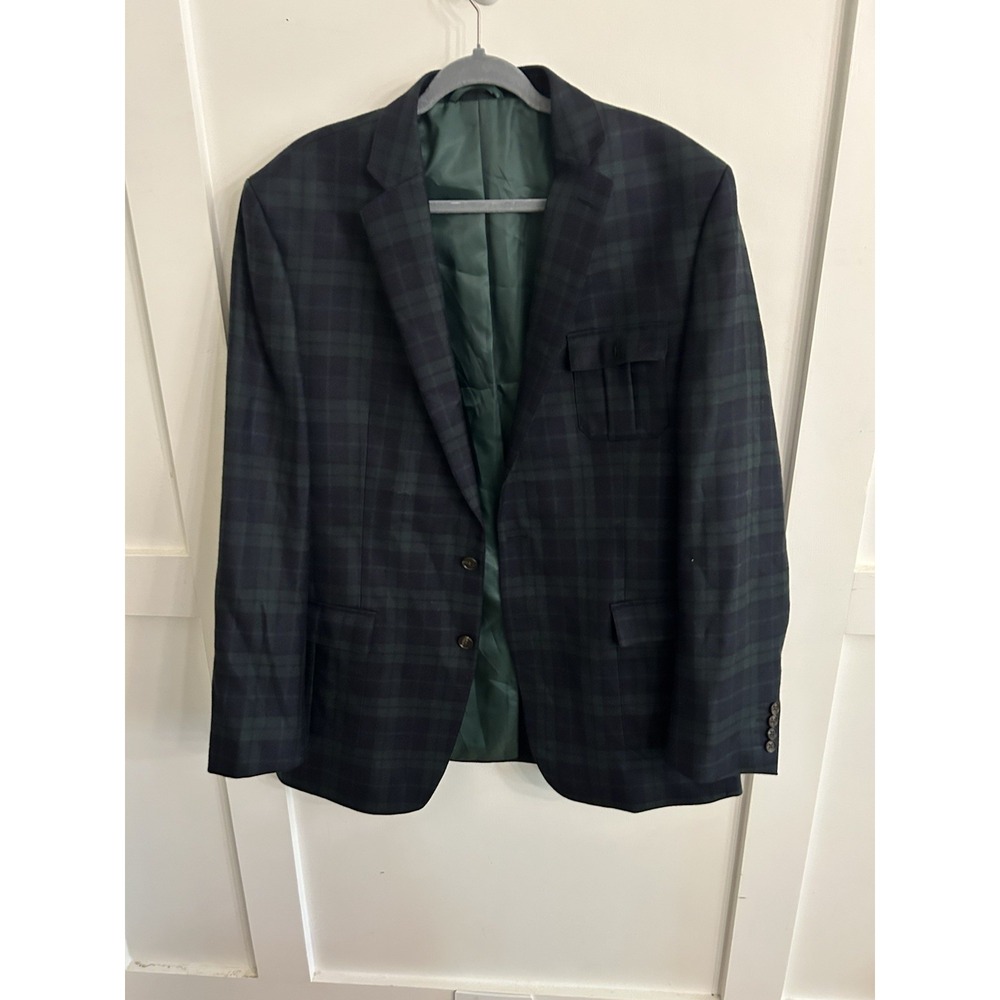 Vtg Jacket  IZOD LACOSTE Black Watch GREEN/NAVY  Tartan Plaid 44L Preppy